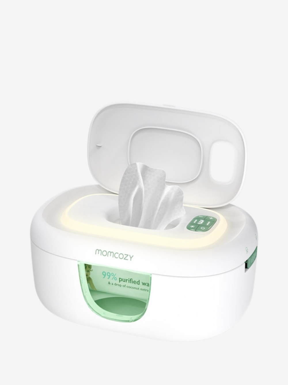 Momcozy White & Green Baby Wipe Warmer with Soft-Glow Lid